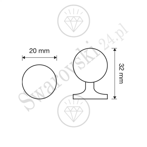 CRYSTAL CR 20 mm gałka meblowa z kryształem Swarovski®
